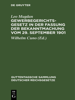 cover image of Gewerbegerichtsgesetz in der Fassung der Bekanntmachung vom 29. September 1901